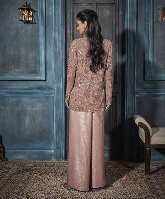 Rose gold georgette embroidered co ord set 2