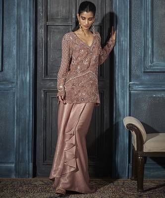 Rose gold georgette embroidered co ord set 3