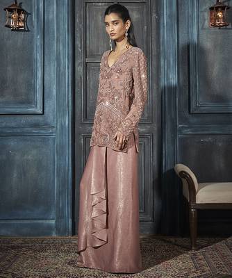 Rose gold georgette embroidered co ord set 4