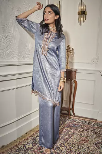 Blue satin plain kurta & pant set