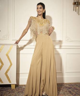 Gold georgette plain palazzo with embroidered top & bustier 1