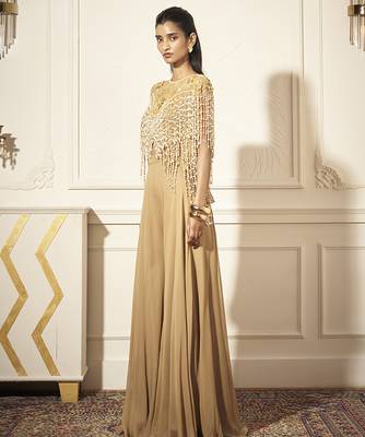 Gold georgette plain palazzo with embroidered top & bustier 2