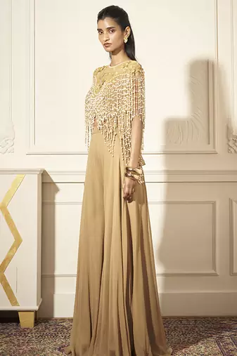 Gold georgette plain palazzo with embroidered top & bustier