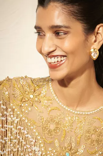 Gold georgette plain palazzo with embroidered top & bustier