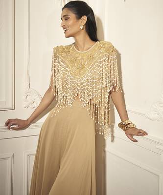 Gold georgette plain palazzo with embroidered top & bustier 4