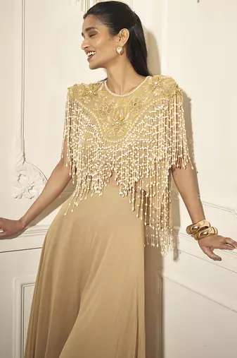 Gold georgette plain palazzo with embroidered top & bustier