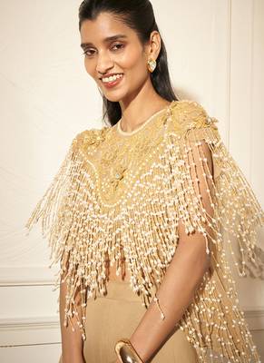 Gold georgette plain palazzo with embroidered top & bustier 5