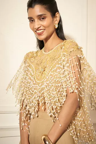 Gold georgette plain palazzo with embroidered top & bustier