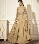 Gold georgette plain palazzo with embroidered blouse