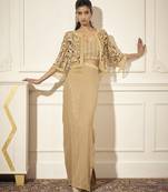 Gold organza embroidered skirt & bustier with cape