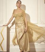 Gold organza plain skirt & cape with embroidered bustier