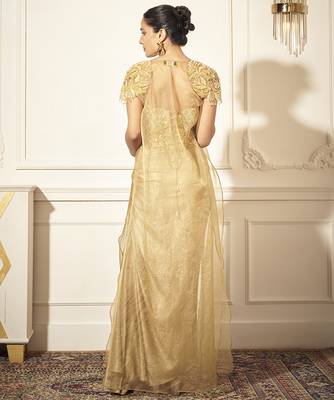 Gold organza plain skirt & cape with embroidered bustier 3
