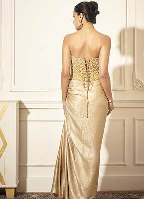 Gold organza plain skirt & cape with embroidered bustier 4