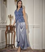 Blue organza embroidered waistcoat paired with skirt
