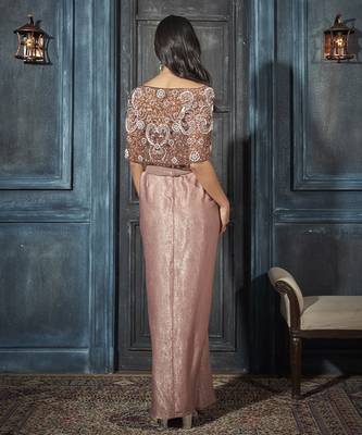 Rose gold net embroidered top paired with pant & cape 3