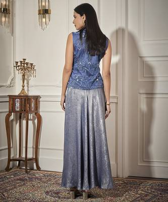 Blue organza embroidered waistcoat paired with skirt 5