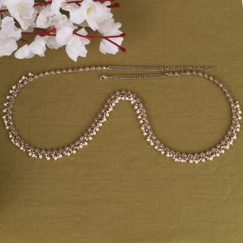 gold plated oval design pearl drop kamarband for women 1