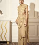 Gold georgette embroidered saree with blouse