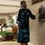 Teal embroidered velvet kurta set with mashru silk pants & dupatta, stitched