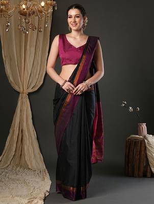 Black silk blend soft saree with contrast blouse 1