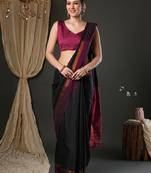 Black silk blend soft saree with contrast blouse