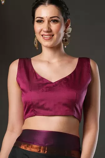 Black silk blend soft saree with contrast blouse