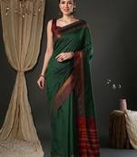 Green silk blend soft saree with contrast blouse