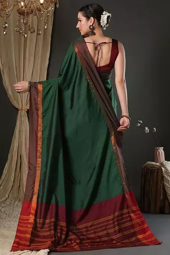 Green silk blend soft saree with contrast blouse