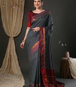 Grey silk blend soft saree with contrast blouse
