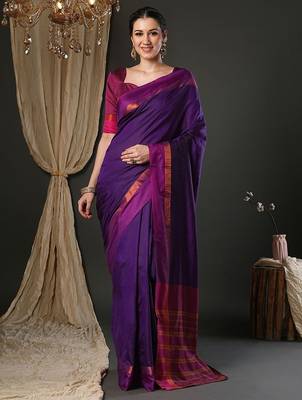 Purple silk blend soft saree with contrast blouse 1