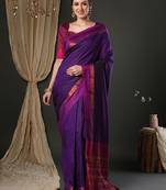 Purple silk blend soft saree with contrast blouse