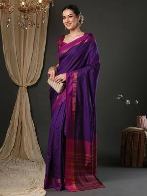 Purple silk blend soft saree with contrast blouse 2