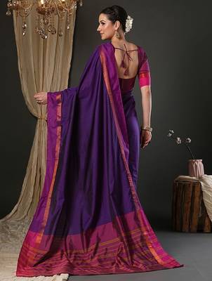 Purple silk blend soft saree with contrast blouse 3
