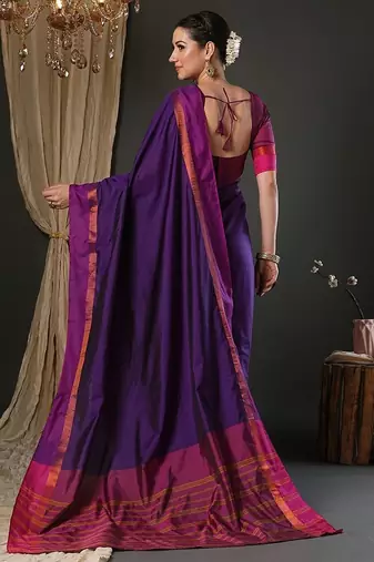 Purple silk blend soft saree with contrast blouse