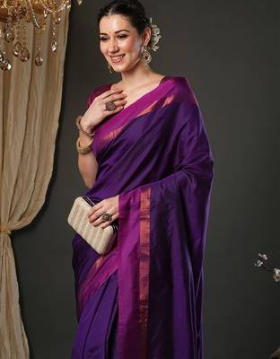 Purple silk blend soft saree with contrast blouse 4