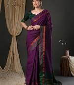 Wine silk blend soft saree with contrast blouse