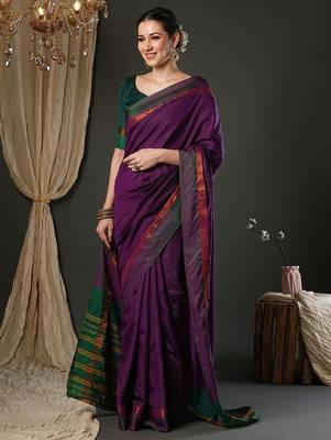 Wine silk blend soft saree with contrast blouse 2