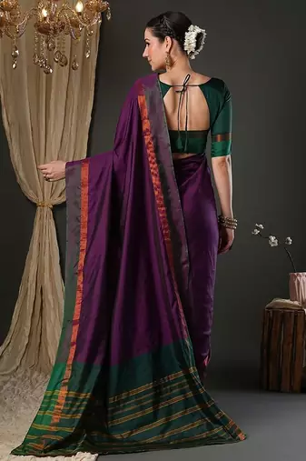 Wine silk blend soft saree with contrast blouse