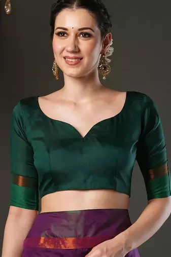 Wine silk blend soft saree with contrast blouse