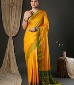 Yellow silk blend soft saree with contrast blouse