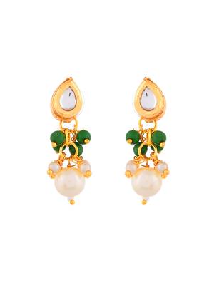 "bridal kundan pearl necklace set with green beads & matching earrings 5