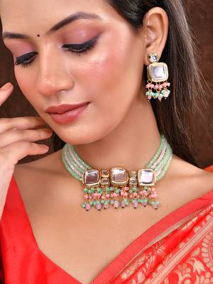Pearl kundan choker necklace set with earrings 1