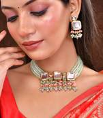 Pearl kundan choker necklace set with earrings