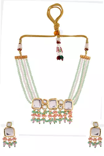 Pearl kundan choker necklace set with earrings