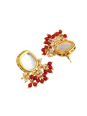 Red beaded kundan bridal necklace set with earrings 4
