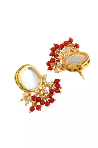 Red beaded kundan bridal necklace set with earrings
