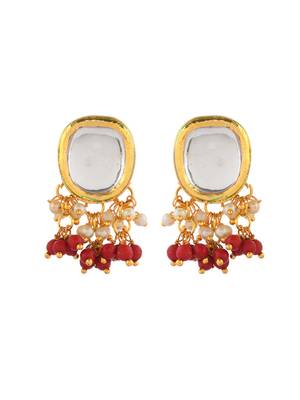 Red beaded kundan bridal necklace set with earrings 5