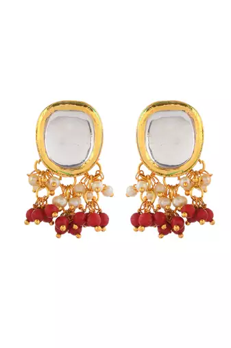 Red beaded kundan bridal necklace set with earrings