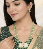 Bridal green beaded kundan necklace set with earrings