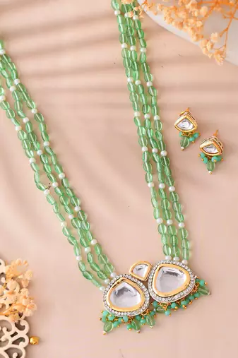Bridal green beaded kundan necklace set with earrings